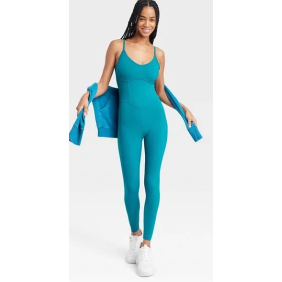 JoyLab Blue Activewear Corset Sleeveless Full-Length Bodysuit- Size Large NEW - Picture 1 of 6